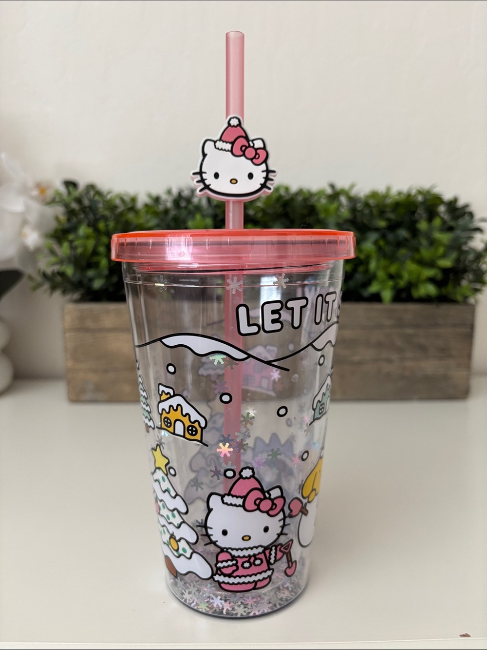 Hello Kitty Clear Tumbler Cup with Pink Lid and Straw